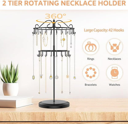 iDavosic.ly 2 Tier Rotating Necklace Holder Organizer - Image 5