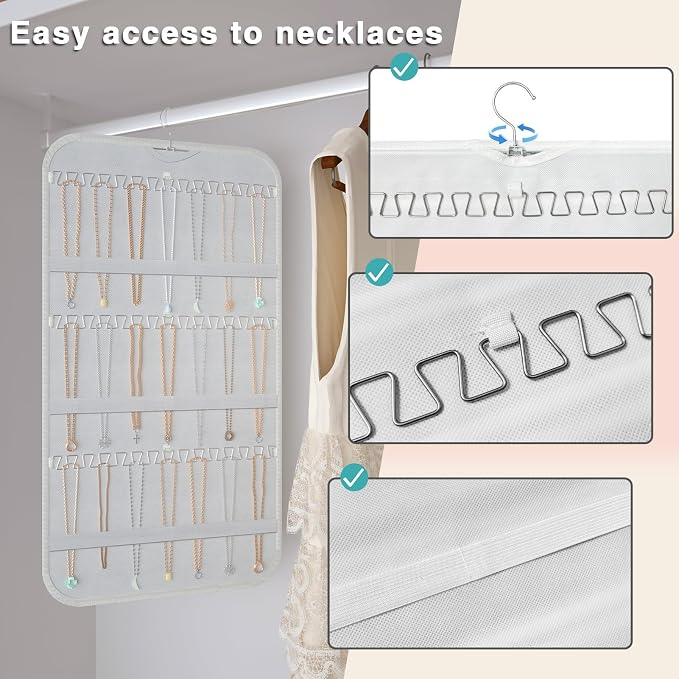 Hanging Jewelry Organizer Storage, 40 Pockets 36 Hooks Necklace Earring - Image 2