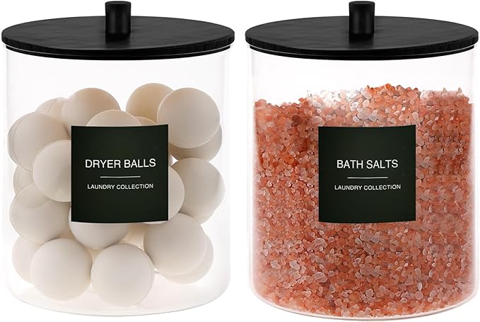 Glass Jars and Acrylic Dryer Sheet Holder, Laundry Pods Container - Image 2