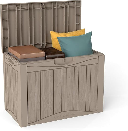 50 Gallon Lockable Resin Deck Box, Waterproof & UV-Resistant Outdoor Storage Box by Unknown