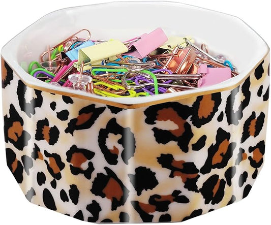 Ceramic Paper Clip Holder Gold Line Paper Clip Dispenser Organizer by LEAZUL