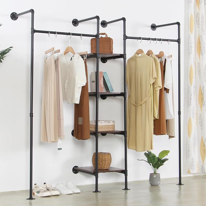 Wall Mounted Industrial Pipe Heavy Duty Clothes Rack, Clothing Rods - Image 4