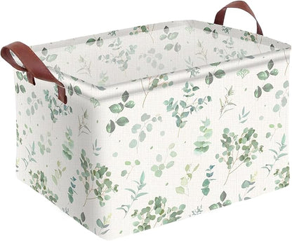 Sage Green Storage Basket Waterproof Canvas Toy Storage Bin Home Decor by AmazerPad