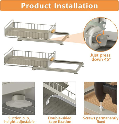 Under Sink Organizer, Single Tier Metal Pull Out Sliding Drawer Shelf - Image 2