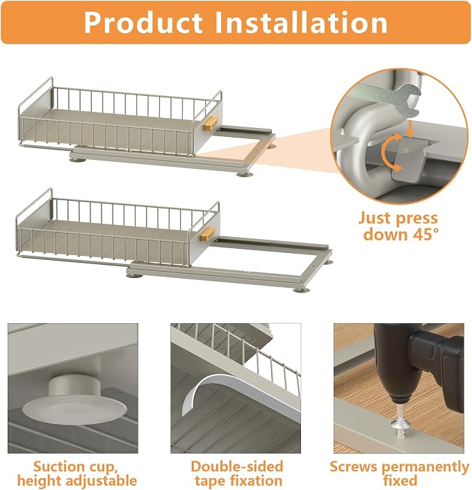 Under Sink Organizer, 2 Packs Under Sink Organizers and Storage, Slide Out Pull - Image 2