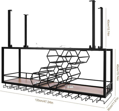 Metal Hanging Wine Rack, Metal Bar Liquor Bottle Display Shelf Wall Wine - Image 7