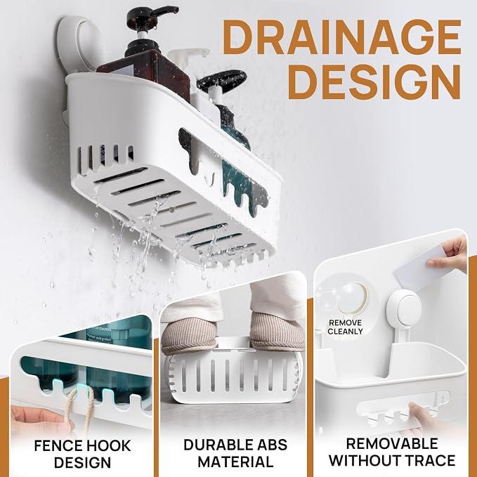 LEVERLOC Shower Caddy Suction Cup, Shower Organizer Removable Bathroom Shelf - Image 5