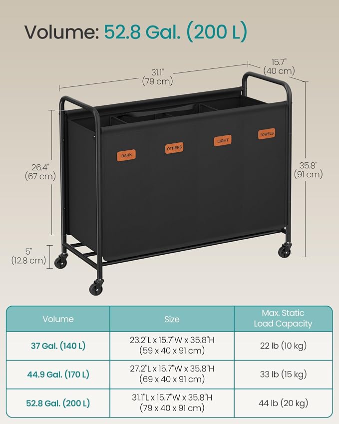 SONGMICS 4-Section Laundry Sorter, Laundry Hamper - Image 6