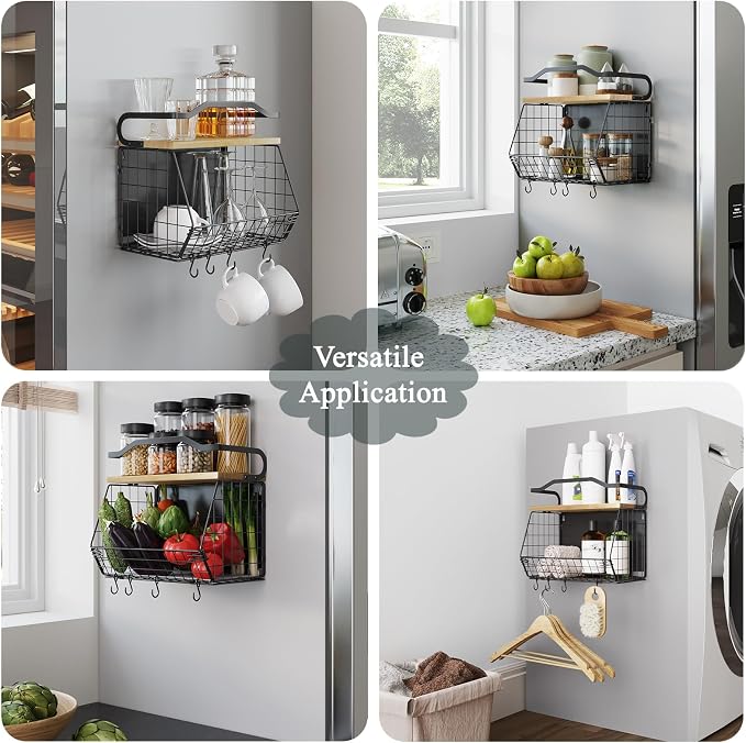 Magnetic Shelf for Fridge with Wood Lid, Heavy Duty Fruit Basket, Fruit Potato - Image 7