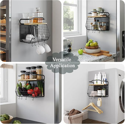 Magnetic Shelf for Fridge with Wood Lid, Heavy Duty Fruit Basket, Fruit Potato - Image 7