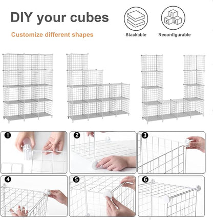 12-Cube Storage Organizer, Metal Wire Cube Shelving Unit, 11.8" L x 11.8" W x - Image 5