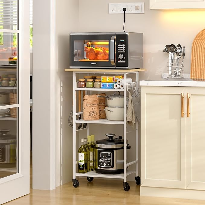 Rolling Kitchen Microwave Cart, 4 Tier Microwave Table Stand - Image 2