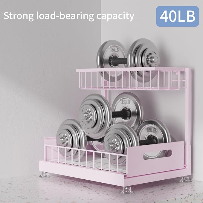 Under Sink Organizer Storage 2-Tier Premium Metal Pull-Out Racks, Height - Image 4
