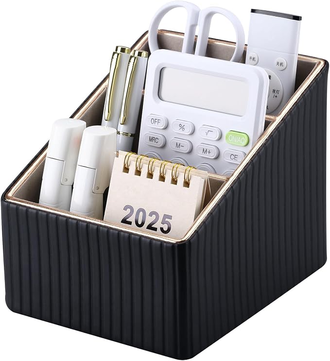 KINGFOM 3 Slot PU Leather Remote Controller Holder, Home Sundries Storage Box - Image 2