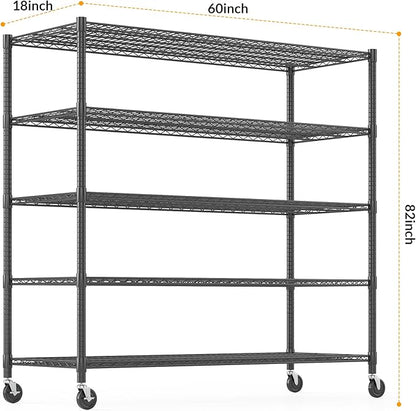Himimi Storage Shelves with Wheels, 5-Tier Heavy Duty Steel Wire Rack Storage - Image 3
