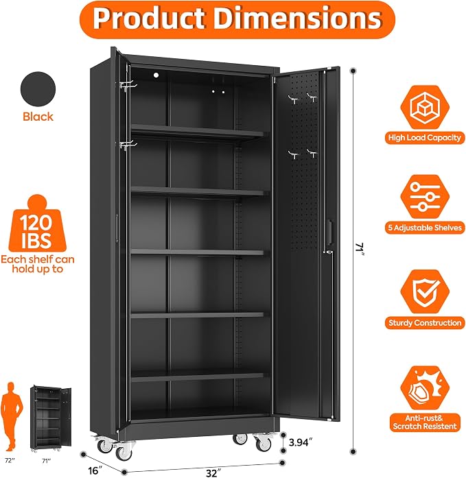 Aobabo 71" H×32" W×16" D Metal Storage Cabinet - Image 3