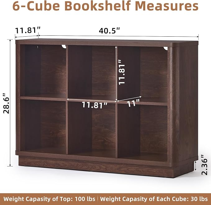 6 Cube Storage Bookcase, Wood Floor Standing 2-Tier Bookshelf - Image 2