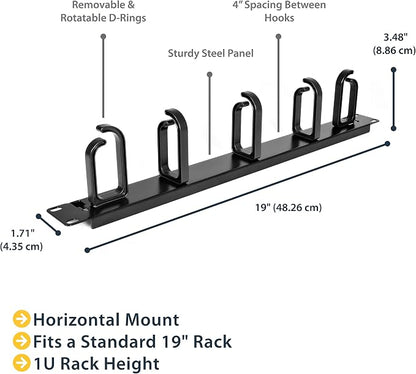 StarTech.com 19” Server Rack Cable Management Panel w/ D-Ring Hooks - Image 2