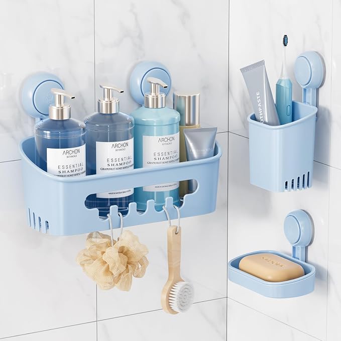 LEVERLOC Shower Caddy Suction Cup Set Shower Organizer & Soap Holder & by LEVERLOC