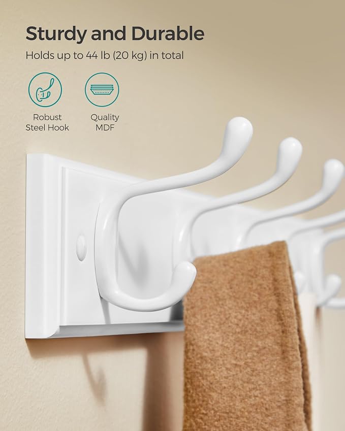 SONGMICS Wall-Mounted Coat Rack, Hook Rack, 5 Dual Metal Hooks, - Image 4
