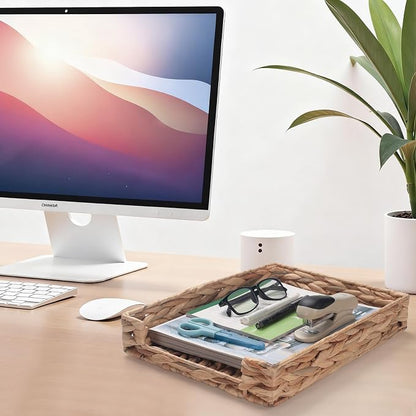 Water Hyacinth Letter Tray for A4 File Document Magazine Storage Basket Desk - Image 5