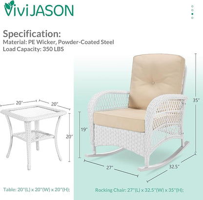 VIVIJASON 3-Piece Outdoor Conversation Bistro Set, Patio Wicker Rocking Chairs - Image 2