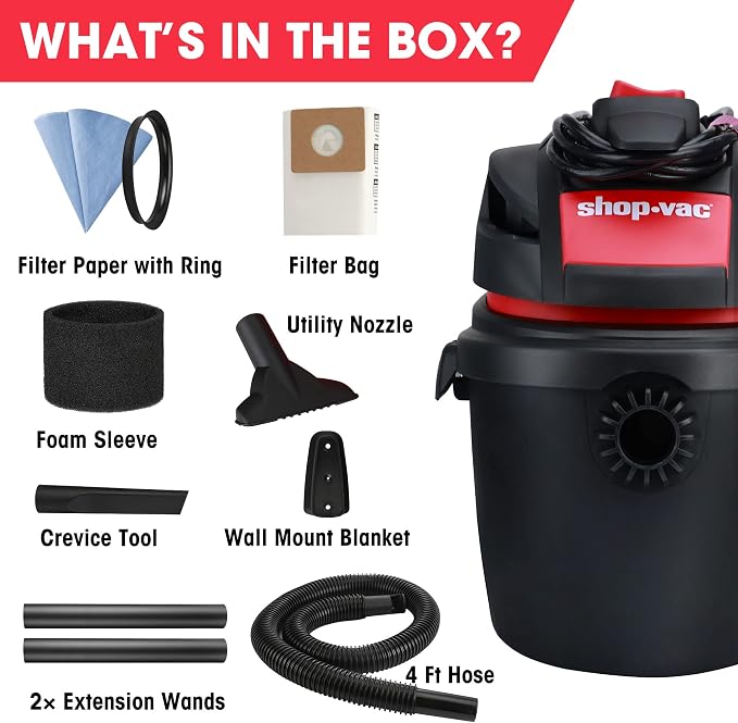 Shop-Vac 2.5 Gallon 2.5 Peak HP Wet/Dry Vacuum, Portable Compact Shop Vacuum - Image 7