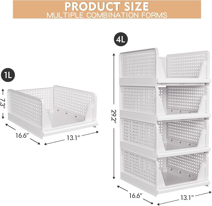 4 Pack Stackable Closet Storage Basket - Image 4