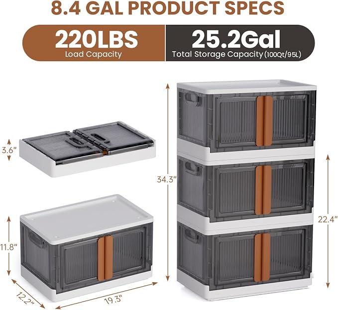 LCG 3-Tier Foldable Plastic Storage Bins - Image 2