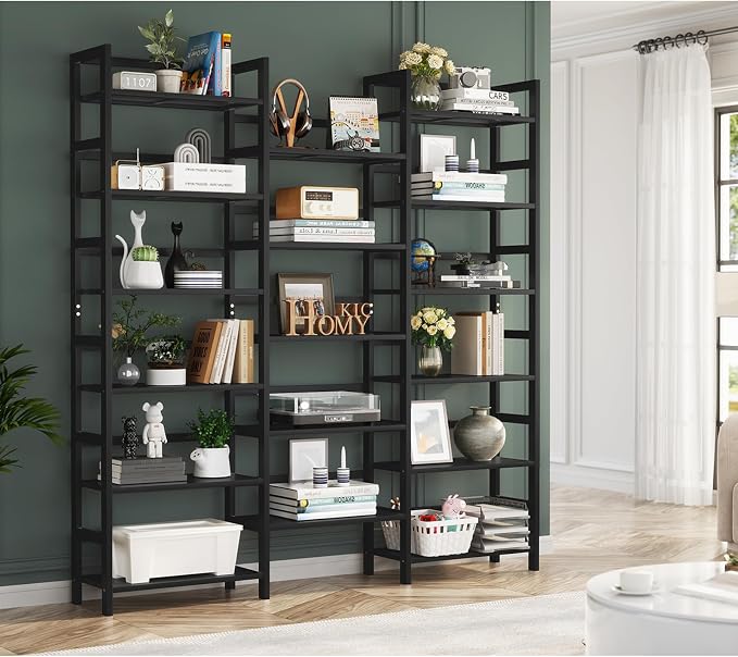 Homykic Bamboo Triple Wide Bookshelves and Bookcases, 6-Tier Shallow Open - Image 3