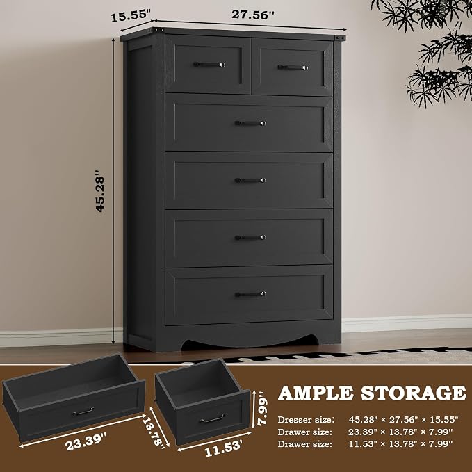 Tall 6-Drawer Dresser for Bedroom, Modern Wooden Chest of Drawers - Image 2