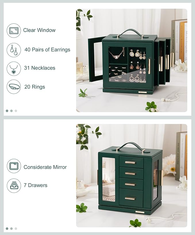 Homde Christmas Gifts Jewelry Box 360° Rotating, Necklace Earring Organizer - Image 4
