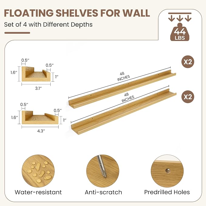 Fun Memories Picture Ledge Shelf, Floating Shelves Set of 4, 48 Inch Picture - Image 3