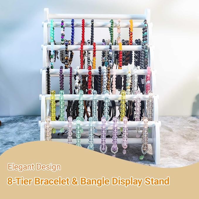 Wooden Bracelet Holder 8 Tier Jewelry Bracelet Display Stand, Portable Organizer - Image 5
