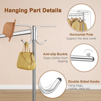 Hoctieon Z Clothes Rack with Cover, Metal Heavy Duty Clothing Rack, Rolling - Image 5