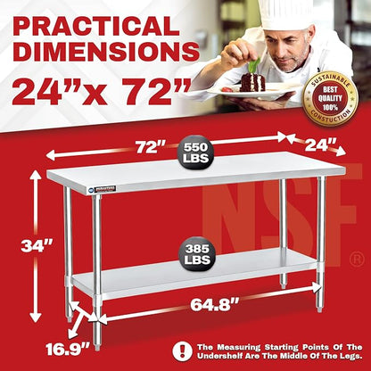 DuraSteel 24x72 Stainless Steel Work Table - Image 6