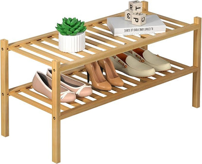 2 Tier Bamboo Shoe Rack for Closet Free Standing Wood Shoe Shelf for Entryway by ROMGUAR+CRAFT