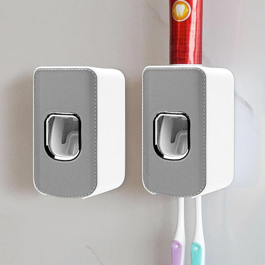 2 Slot Toothbrush Holder and Toothpaste Dispenser Wall Mounted, Automatic by LUEXBOX