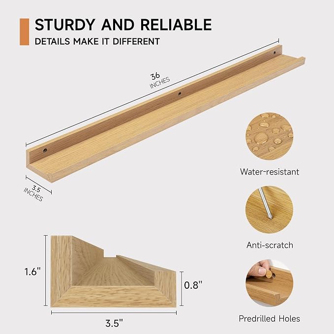 Fun Memories Picture Ledge Shelf, 36 Inch Floating Shelves Set of 2, Nursery - Image 3