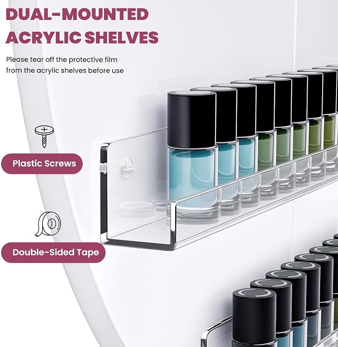 Wall Mount Nail Polish Organizer, 2 Packs Wood Nail Polish Rack w/Acrylic - Image 4