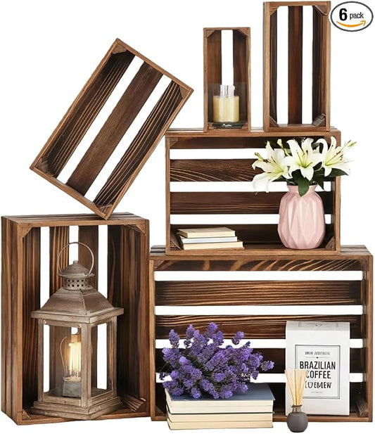 Set of 6 Decorative Wood Crates by Unknown