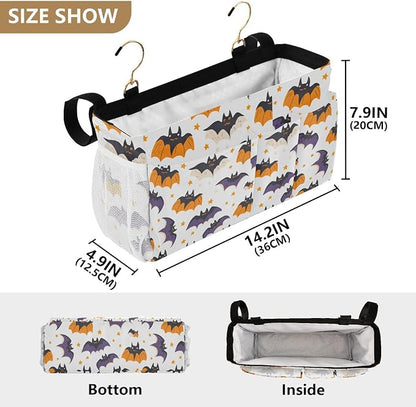 White Halloween Bats and Stars Bedside Caddy - Image 4