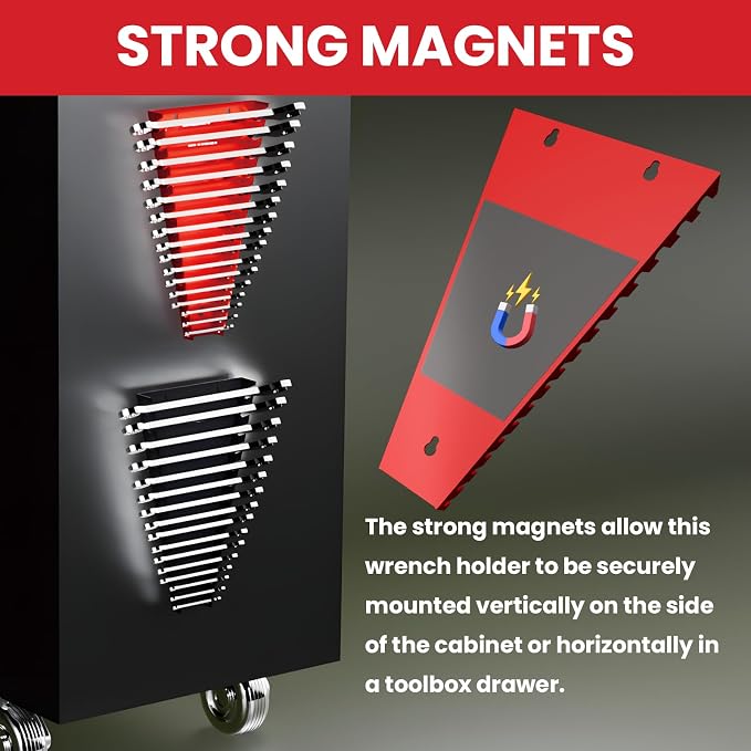 2 Pack Magnetic Wrench Organizer, 32-Slot Magnetic Wrench Organizer Tray - Image 3
