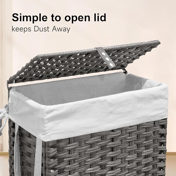 88L Slim Laundry Hamper with Wheels, 23.3 Gallon Rolling Laundry Basket with Lid - Image 5