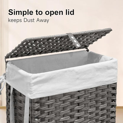88L Slim Laundry Hamper with Wheels, 23.3 Gallon Rolling Laundry Basket with Lid - Image 5