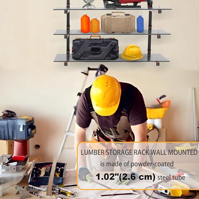 Lumber Rack Wall Mount, Heavy Duty Wood Storage Racks, 3-Level System Garage - Image 8