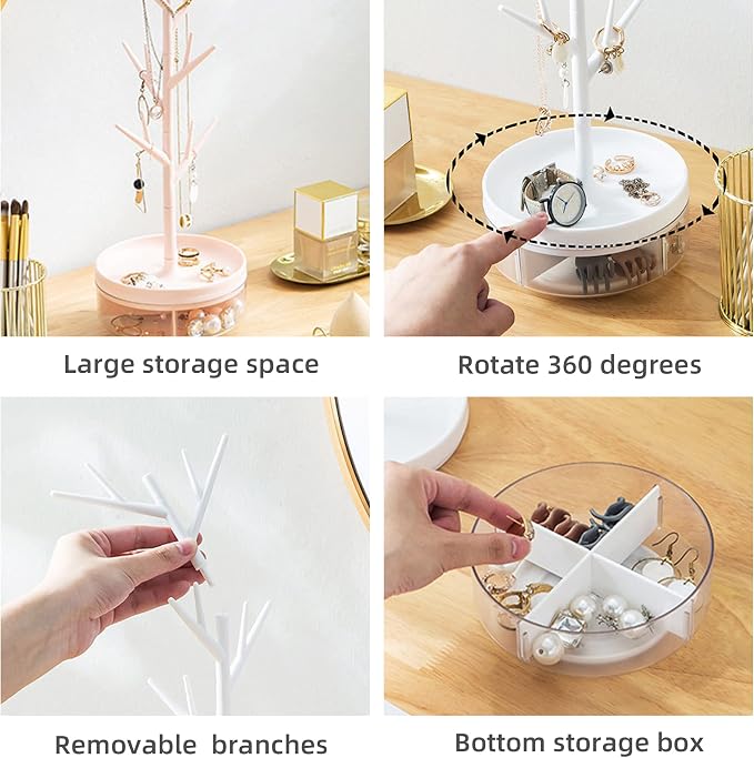 Branch Jewelry Rack With Rotatable Base and Storage Box Tree Tower Rack Hanging - Image 5