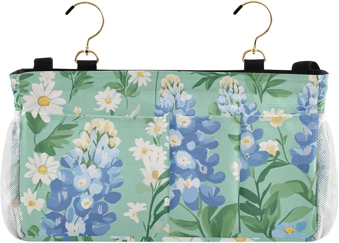 Mint Green Bluebonnet and Daisies Bedside Caddy by QwThum