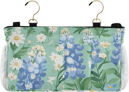 Mint Green Bluebonnet and Daisies Bedside Caddy by QwThum