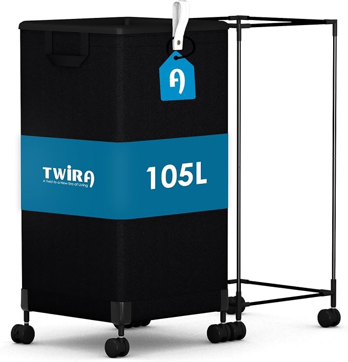 Laundry Basket with Wheels 105L, Large Rolling Laundry Hamper with Removable Bag by TWIRA